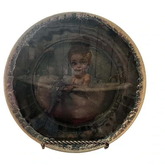 Hand Crafted Vintage Mermaid Bathing Girl Decorative Plate - Picture 2 of 3